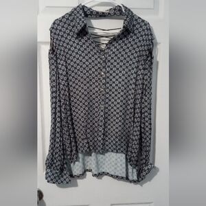 Gilded Intent Navy and White Patterned Blouse